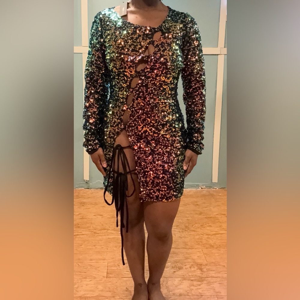 MultiColor Sequin Tie Dress